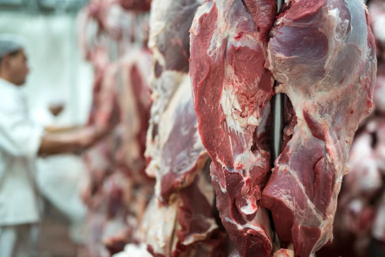 fresh-red-meet-butchery-worker-working-background